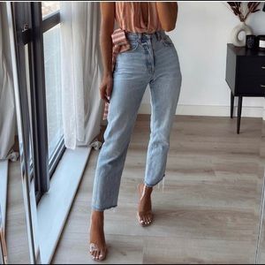 Zara jeans high rise straight leg with raw hem